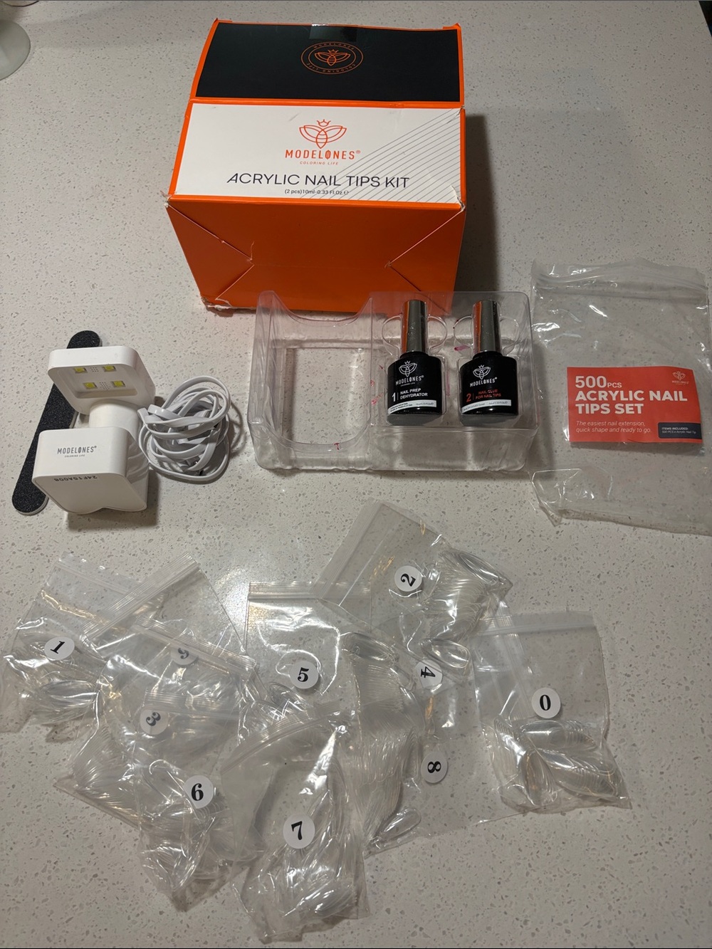 Modelones Acrylic Nail Tips Kit with LED Lamp - Clear